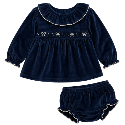 <span style="color: #d89ca0; font-weight: 600;">فستان أطفال مخمل مع كولوت</span><br> <span style="display:inline-block; margin-top: 8px; color: #333333; font-weight: 600;">Baby Girl Velvet Dress & Nappy Cover</span>