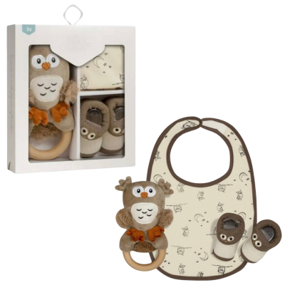 <span style="color: #d89ca0; font-weight: 600;">طقم هدية مولود بومة 3 قطع بيج - إنتيربيبي</span><br> <span style="display:inline-block; margin-top: 8px; color: #333333; font-weight: 600;">Newborn Owl Gift Set 3 Pieces Beige - Interbaby (SET53-05)</span>