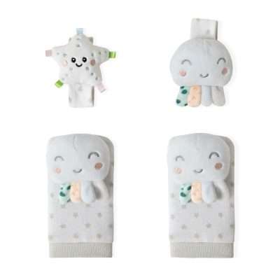 <span style="color: #d89ca0; font-weight: 600;">طقم خشاخيش للقدمين والمعصمين تصميم بحري - نجمة وأخطبوط</span><br> <span style="color: #333333; font-weight: 600;">Hand & Foot Rattle Set - Octopus & Star (PUL01)</span>
